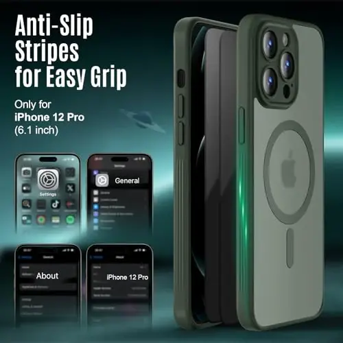 Symcele Designed for iPhone 12 Pro Case, Alpine Green | Compatible with MagSafe, with Privacy Screen Protectors X2, [Camera Protection] [15FT Drop Protection] Shockproof Case 6.1