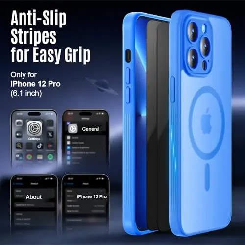 Symcele Designed for iPhone 12 Pro Case, Blue | Compatible with MagSafe, with Privacy Screen Protectors X2, [Camera Protection] [15FT Drop Protection] Shockproof Case 6.1