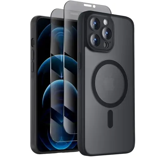 Symcele Designed for iPhone 12 Pro Case, Compatible with MagSafe, with Privacy Screen Protectors X2, [Camera Protection] [15FT Military Drop Protection] Shockproof Phone Case, 6.1