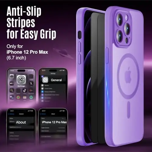 Symcele Designed for iPhone 12 Pro Max Case, Compatible with MagSafe | Compatible with MagSafe, with Privacy Screen Protectors X2, [Camera Protection] [15FT Drop Protection] Shockproof Case 6.7