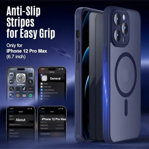 Symcele Designed for iPhone 12 Pro Max Case, Compatible with MagSafe | Compatible with MagSafe, with Privacy Screen Protectors X2, [Camera Protection] [15FT Drop Protection] Shockproof Case 6.7