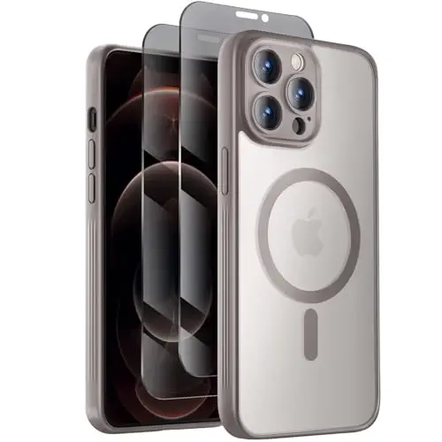 Symcele Designed for iPhone 12 Pro Max Case, Compatible with MagSafe, with Privacy Screen Protectors X2, [Camera Protection] [15FT Drop Protection] Shockproof Phone Case, 6.7