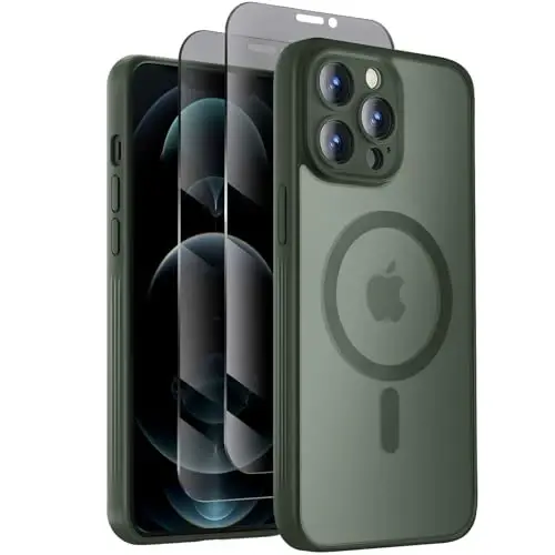 Symcele Designed for iPhone 12 Pro Max Case, Compatible with MagSafe, with Privacy Screen Protectors X2, [Camera Protection] [15FT Military Drop Protection] Shockproof Phone Case, 6.7