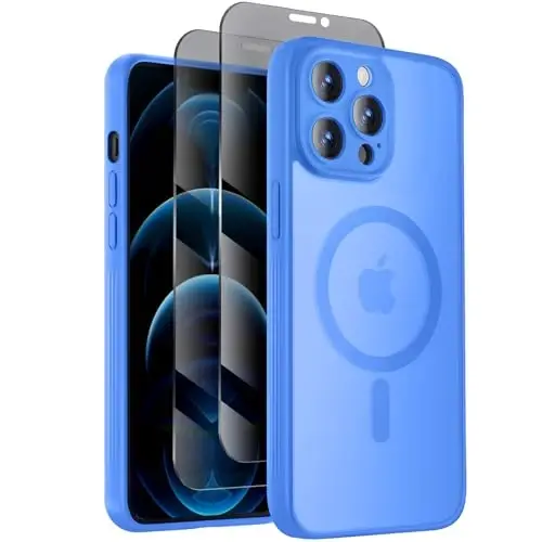 Symcele Designed for iPhone 12 Pro Max Case, Compatible with MagSafe, with Privacy Screen Protectors X2, [Camera Protection] [15FT Military Drop Protection] Shockproof Phone Case, 6.7