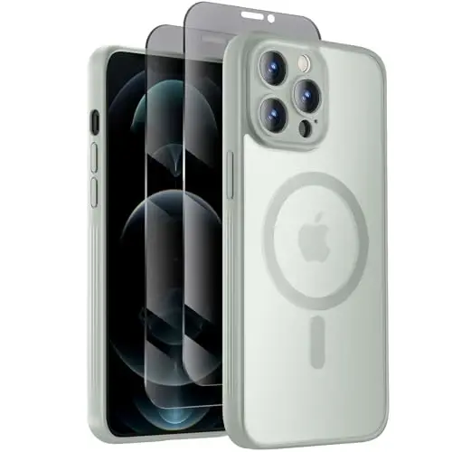 Symcele Designed for iPhone 12 Pro Max Case, Compatible with MagSafe, with Privacy Screen Protectors X2, [Camera Protection] [15FT Military Drop Protection] Shockproof Phone Case, 6.7