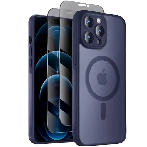 Symcele Designed for iPhone 12 Pro Max Case, Compatible with MagSafe, with Privacy Screen Protectors X2, [Camera Protection] [15FT Military Drop Protection] Shockproof Phone Case, 6.7