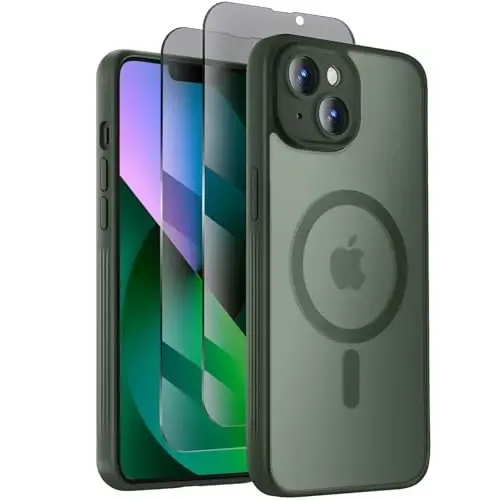 Symcele Designed for iPhone 13 Case, Compatible with MagSafe, with Privacy Screen Protectors X2, [Camera Protection] [15FT Military Drop Protection] Shockproof Phone Case, 6.1