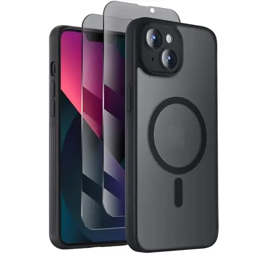 Symcele Designed for iPhone 13 Case, Compatible with MagSafe, with Privacy Screen Protectors X2, [Camera Protection] [15FT Military Drop Protection] Shockproof Phone Case, 6.1