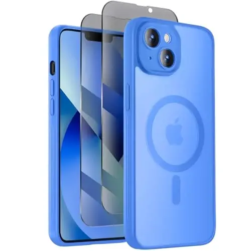 Symcele Designed for iPhone 13 Case, Compatible with MagSafe, with Privacy Screen Protectors X2, [Camera Protection] [15FT Military Drop Protection] Shockproof Phone Case, 6.1