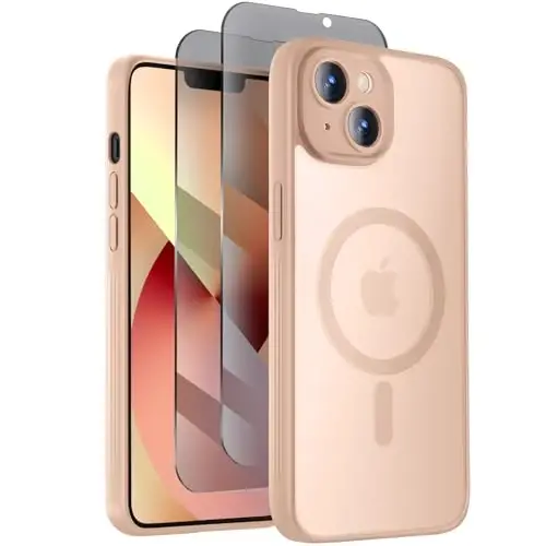 Symcele Designed for iPhone 13 Case, Compatible with MagSafe, with Privacy Screen Protectors X2, [Camera Protection] [15FT Military Drop Protection] Shockproof Phone Case, 6.1