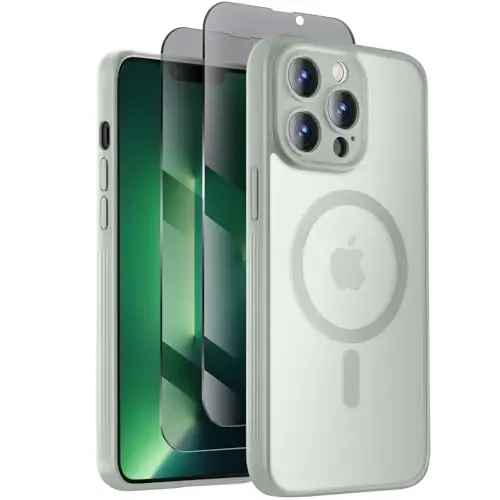 Symcele Designed for iPhone 13 Pro Case, Calke Green | Compatible with MagSafe, with Privacy Screen Protectors X2, [Camera Protection] [15FT Drop Protection] Shockproof Case 6.1