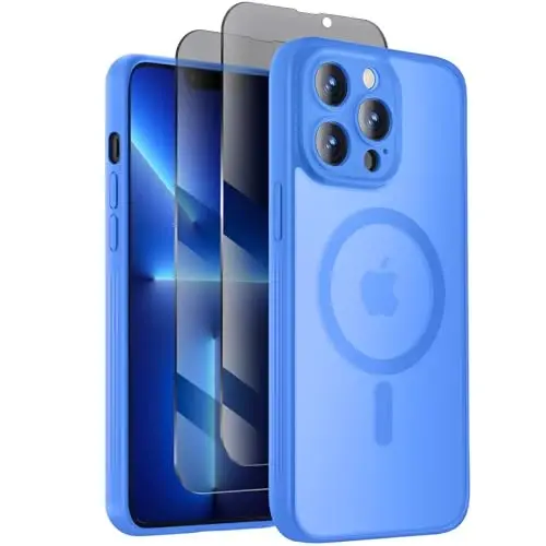 Symcele Designed for iPhone 13 Pro Max Case, Blue | Compatible with MagSafe, with Privacy Screen Protectors X2, [Camera Protection] [15FT Drop Protection] Shockproof Case 6.7