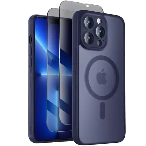 Symcele Designed for iPhone 13 Pro Max Case, Compatible with MagSafe, with Privacy Screen Protectors X2, [Camera Protection] [15FT Military Drop Protection] Shockproof Phone Case, 6.7