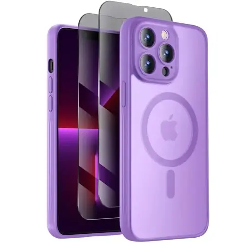 Symcele Designed for iPhone 13 Pro Max Case, Compatible with MagSafe, with Privacy Screen Protectors X2, [Camera Protection] [15FT Military Drop Protection] Shockproof Phone Case, 6.7