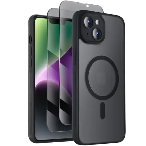 Symcele Designed for iPhone 14 Case, Compatible with MagSafe, with Privacy Screen Protectors X2, [Camera Protection] [15FT Military Drop Protection] Shockproof Phone Case, 6.1