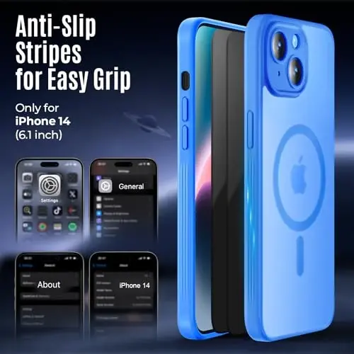 Symcele Designed for iPhone 14 Case, Compatible with MagSafe, with Privacy Screen Protectors X2, [Camera Protection] [15FT Military Drop Protection] Shockproof Phone Case, 6.1