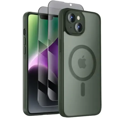 Symcele Designed for iPhone 14 Case, Compatible with MagSafe, with Privacy Screen Protectors X2, [Camera Protection] [15FT Military Drop Protection] Shockproof Phone Case, 6.1