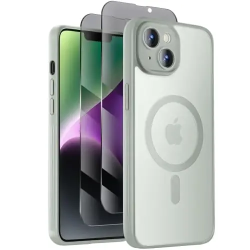 Symcele Designed for iPhone 14 Case, Compatible with MagSafe, with Privacy Screen Protectors X2, [Camera Protection] [15FT Military Drop Protection] Shockproof Phone Case, 6.1