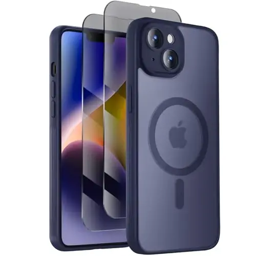 Symcele Designed for iPhone 14 Case, Compatible with MagSafe, with Privacy Screen Protectors X2, [Camera Protection] [15FT Military Drop Protection] Shockproof Phone Case, 6.1