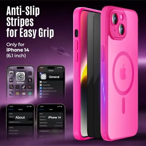 Symcele Designed for iPhone 14 Case, Compatible with MagSafe, with Privacy Screen Protectors X2, [Camera Protection] [15FT Military Drop Protection] Shockproof Phone Case, 6.1