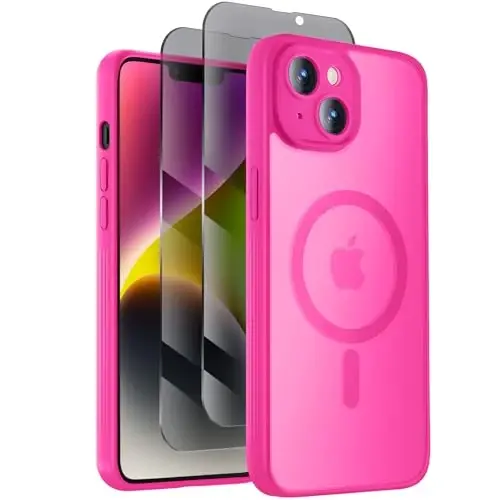 Symcele Designed for iPhone 14 Case, Compatible with MagSafe, with Privacy Screen Protectors X2, [Camera Protection] [15FT Military Drop Protection] Shockproof Phone Case, 6.1