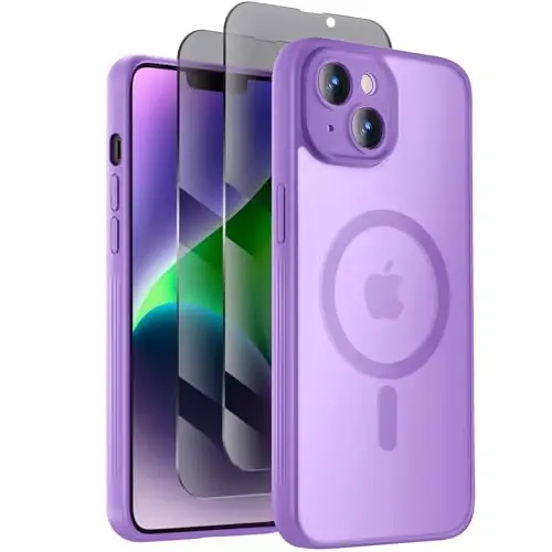 Symcele Designed for iPhone 14 Case, Compatible with MagSafe, with Privacy Screen Protectors X2, [Camera Protection] [15FT Military Drop Protection] Shockproof Phone Case, 6.1