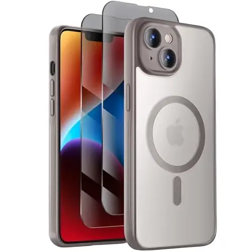 Symcele Designed for iPhone 14 Case, Compatible with MagSafe, with Privacy Screen Protectors X2, [Camera Protection] [15FT Military Drop Protection] Shockproof Phone Case, 6.1