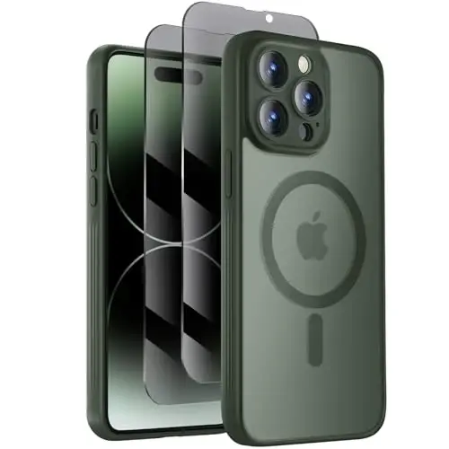 Symcele Designed for iPhone 14 Pro Case, Compatible with MagSafe, with Privacy Screen Protectors X2, [Camera Protection] [15FT Military Drop Protection] Shockproof Phone Case, 6.1
