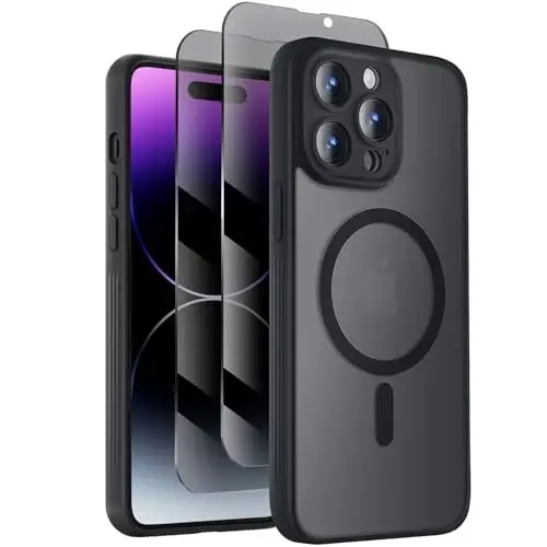 Symcele Designed for iPhone 14 Pro Case, Compatible with MagSafe, with Privacy Screen Protectors X2, [Camera Protection] [15FT Military Drop Protection] Shockproof Phone Case, 6.1