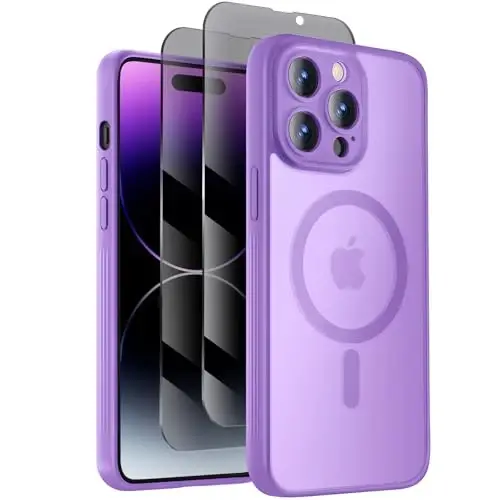 Symcele Designed for iPhone 14 Pro Case, Compatible with MagSafe, with Privacy Screen Protectors X2, [Camera Protection] [15FT Military Drop Protection] Shockproof Phone Case, 6.1