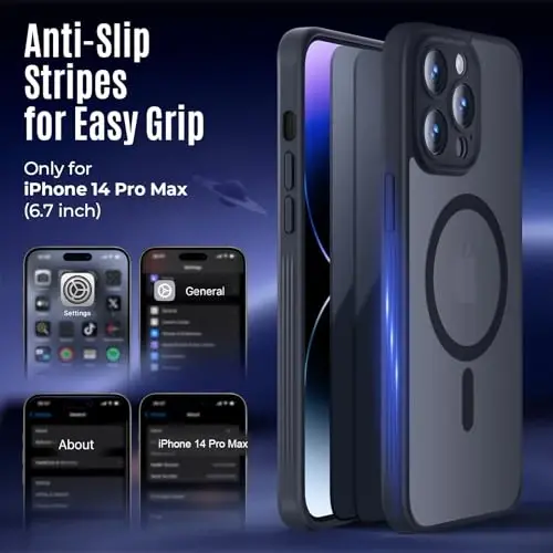 Symcele Designed for iPhone 14 Pro Max Case, Black | Compatible with MagSafe, with Privacy Screen Protectors X2, [Camera Protection] [15FT Drop Protection] Shockproof Case 6.7