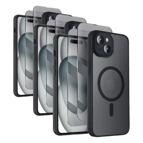 Symcele Designed for iPhone 15 Case, Compatible with MagSafe, with Privacy Screen Protectors X2, [Camera Protection] [15FT Military Drop Protection] Shockproof Phone Case, 6.1