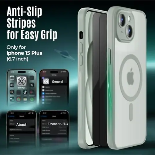 Symcele Designed for iPhone 15 Case, Compatible with MagSafe, with Privacy Screen Protectors X2, [Camera Protection] [15FT Military Drop Protection] Shockproof Phone Case, 6.1