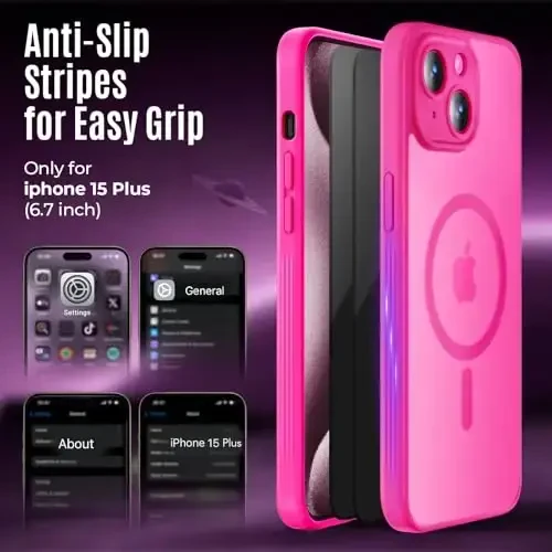 Symcele Designed for iPhone 15 Plus Case, Compatible with MagSafe, with Privacy Screen Protectors X2, [Camera Protection] [15FT Military Drop Protection] Shockproof Phone Case, 6.7