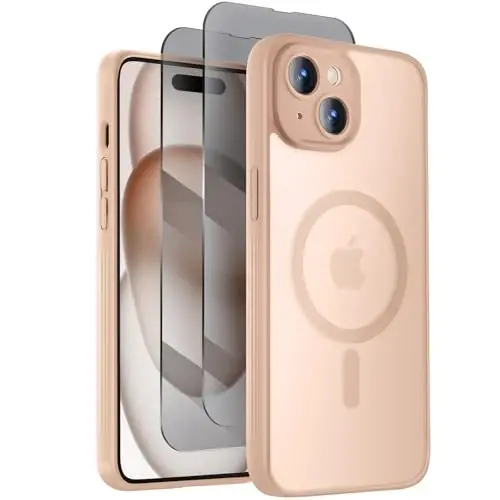 Symcele Designed for iPhone 15 Plus Case, Compatible with MagSafe, with Privacy Screen Protectors X2, [Camera Protection] [15FT Military Drop Protection] Shockproof Phone Case, 6.7