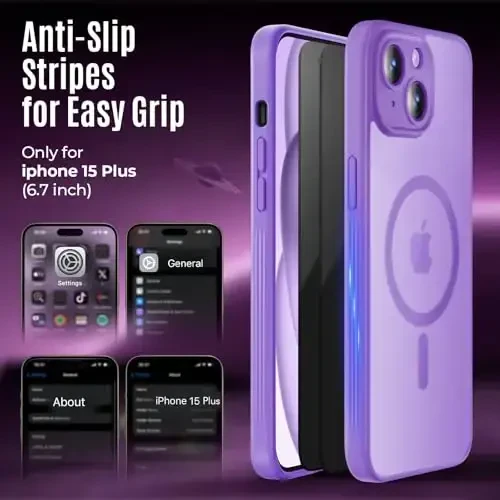Symcele Designed for iPhone 15 Plus Case, Compatible with MagSafe, with Privacy Screen Protectors X2, [Camera Protection] [15FT Military Drop Protection] Shockproof Phone Case, 6.7