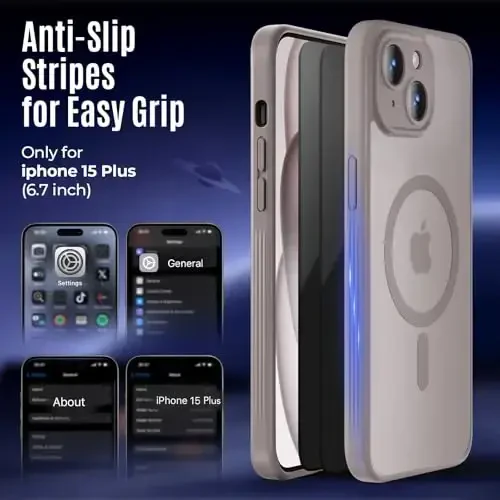 Symcele Designed for iPhone 15 Plus Case, Compatible with MagSafe, with Privacy Screen Protectors X2, [Camera Protection] [15FT Military Drop Protection] Shockproof Phone Case, 6.7
