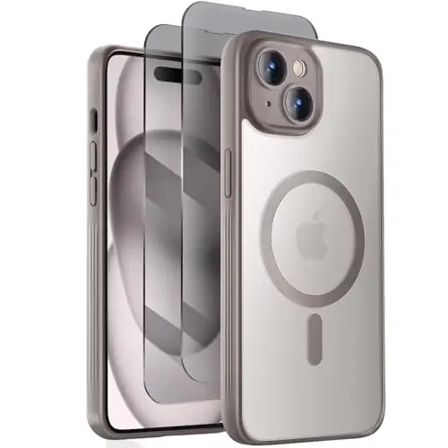 Symcele Designed for iPhone 15 Plus Case, Compatible with MagSafe, with Privacy Screen Protectors X2, [Camera Protection] [15FT Military Drop Protection] Shockproof Phone Case, 6.7