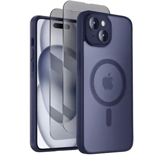 Symcele Designed for iPhone 15 Plus Case, Compatible with MagSafe, with Privacy Screen Protectors X2, [Camera Protection] [15FT Military Drop Protection] Shockproof Phone Case, 6.7