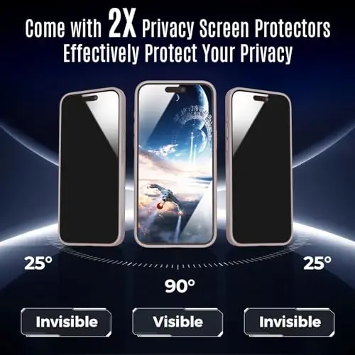 Symcele Designed for iPhone 15 Pro Case, Compatible with MagSafe, with Privacy Screen Protectors X2, [Camera Protection] [15FT Military Drop Protection] Shockpoof Phone Case, 6.1'', Natural Titanium - 2