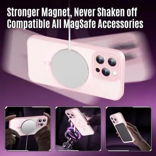 Symcele Designed for iPhone 15 Pro Case, Compatible with MagSafe, with Privacy Screen Protectors X2, [Camera Protection] [15FT Military Drop Protection] Shockpoof Phone Case, 6.1'', Pink - 3