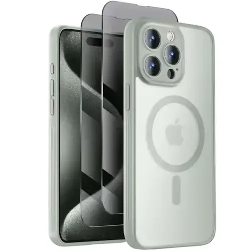Symcele Designed for iPhone 15 Pro Max Case, Compatible with MagSafe, with Privacy Screen Protectors X2, [Camera Protection] [15FT Military Drop Protection] Shockproof Phone Case, 6.7
