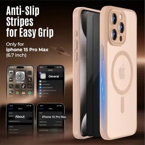 Symcele Designed for iPhone 15 Pro Max Case, Compatible with MagSafe, with Privacy Screen Protectors X2, [Camera Protection] [15FT Military Drop Protection] Shockproof Phone Case, 6.7