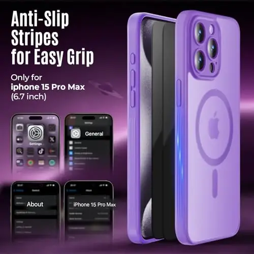 Symcele Designed for iPhone 15 Pro Max Case, Compatible with MagSafe, with Privacy Screen Protectors X2, [Camera Protection] [15FT Military Drop Protection] Shockproof Phone Case, 6.7