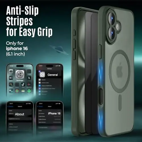 Symcele Designed for iPhone 16 Case, Compatible with MagSafe, with Privacy Screen Protectors X2, [Camera Protection] [15FT Military Drop Protection] Shockproof Phone Case, 6.1