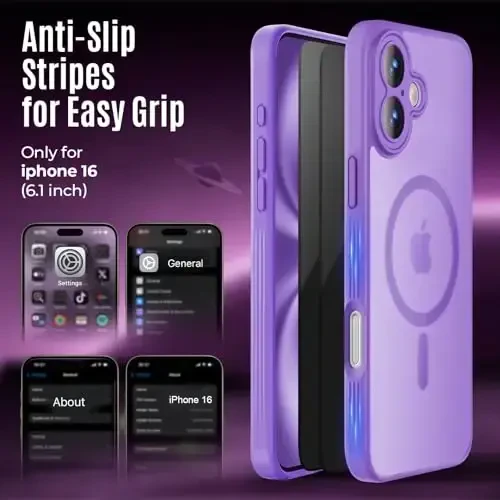 Symcele Designed for iPhone 16 Case, Compatible with MagSafe, with Privacy Screen Protectors X2, [Camera Protection] [15FT Military Drop Protection] Shockproof Phone Case, 6.1