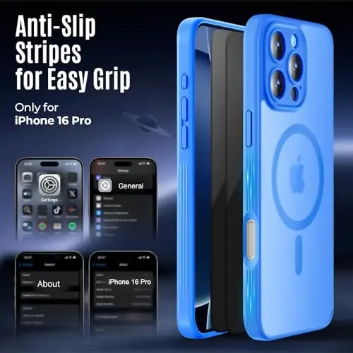 Symcele Designed for iPhone 16 Pro Case, Compatible with MagSafe, with Privacy Screen Protectors X2, [Camera Protection] [15FT Military Drop Protection] Shockproof Phone Case, 2024, Blue - 6