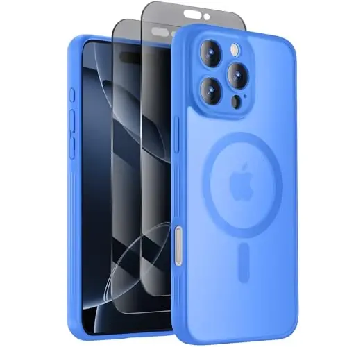 Symcele Designed for iPhone 16 Pro Case, Compatible with MagSafe, with Privacy Screen Protectors X2, [Camera Protection] [15FT Military Drop Protection] Shockproof Phone Case, 2024, Blue 