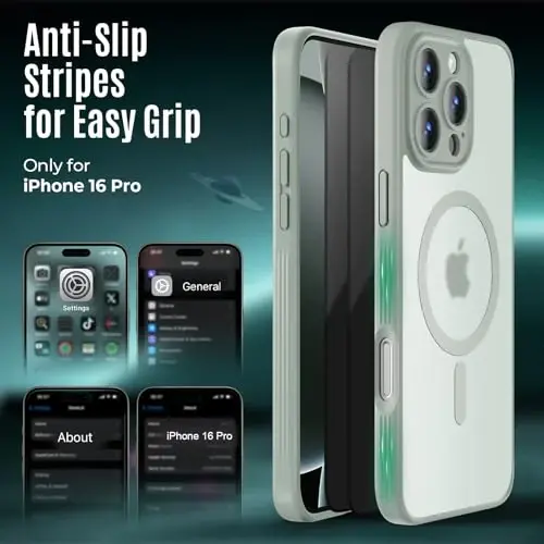 Symcele Designed for iPhone 16 Pro Case, Compatible with MagSafe, with Privacy Screen Protectors X2, [Camera Protection] [15FT Military Drop Protection] Shockproof Phone Case, 2024, Calke Green - 6