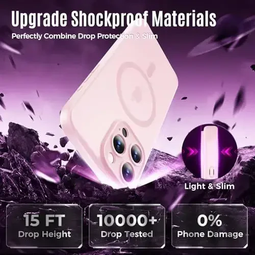 Symcele Designed for iPhone 16 Pro Case, Compatible with MagSafe, with Privacy Screen Protectors X2, [Camera Protection] [15FT Military Drop Protection] Shockproof Phone Case, 2024, Pink - 5